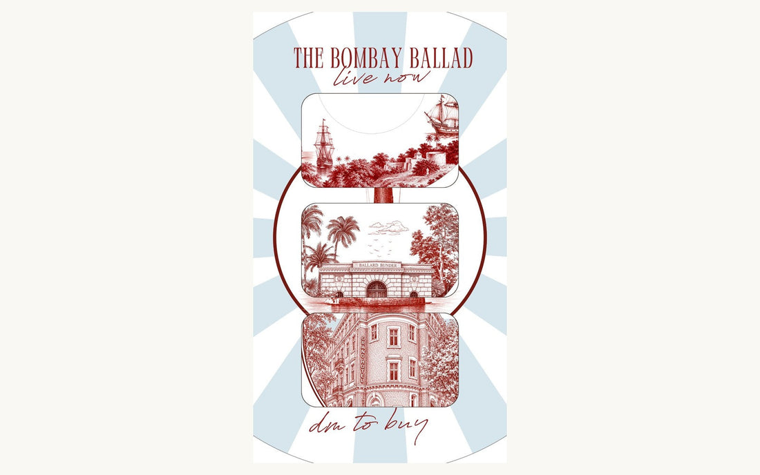 The Bombay Ballad nautical design series by Bombay Gothic — tall ships, the Ballard Bunder gatehouse and the Grand Hotel around Ballard Pier